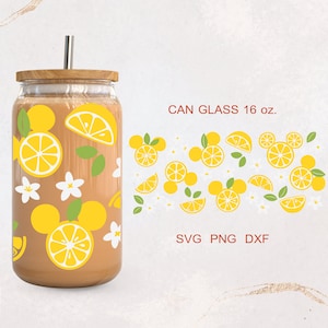 Lemon mouse Summer Fresh and bright Fruit full wrap for Libbey beer can Glass 16oz PNG, DFX, SVG file for Cricut, digital files