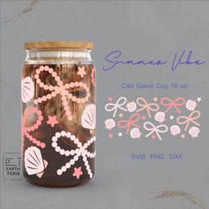 Sommer Vibe Muschel Band Coquette Strand Meer Schleife Full Wrap für Kaffeedose Glas 16oz PNG, DFX, SVG Datei für Cricut, digitale Dateien