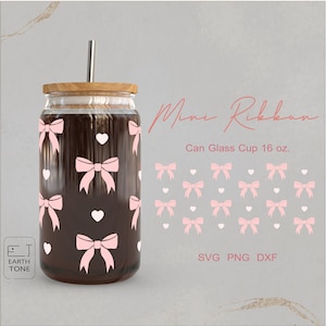 Rosa Schleife Band kokette Schleife Mom Herz Mama Bierdose Glasdose für Libbey Glas 16 Unzen SVG-Datei für Cricut, digitale Dateien