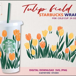 Florale Wickeltasse, Tulpenblume, Frühlingsstimmung für Venti Cold Cup 24 oz. PNG,DFX,SVG-Datei Cricut, digitaler Download
