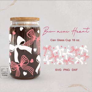 Pink Ribbon Coquette Bow Glass Wrap: Mom Heart, 16oz Libbey (SVG, PNG)