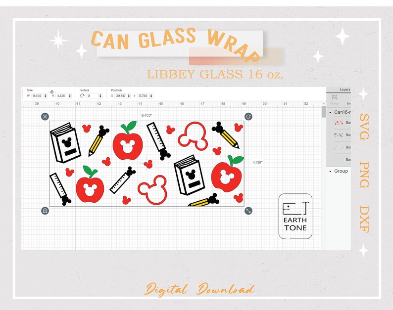 Teach Love Inspire Lehrer Libbey Glass Wrap: Apfel Maus SVG PNG (Digitale Datei) Bild 3