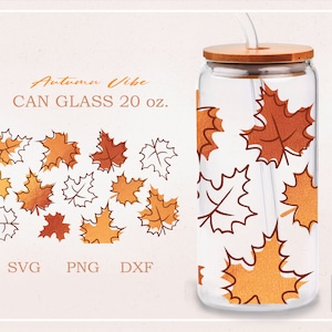 Herbst Vibe Tasse, Herbstblätter, Ahornblatt, Vollverpackung für Dosenbierglas 20 oz. dxf, png, svg Datei für Circut, digitale Datei