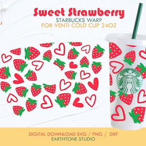 Strawberry Heart Starbucks Venti Cup Wrap SVG PNG (Digital Download)