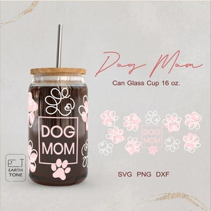 Hond moeder leuk cadeau voor mama hond poot lijn volledige wrap voor Libbey Glass 16oz PNG, DFX, SVG-bestand voor cricut, digitale download