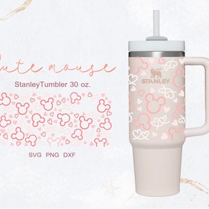 Envoltura completa con un adorable ratón en forma de corazón para vaso Cup Quencher de 30 oz. Archivos dxf, png y SVG para Cricut, archivo digital.