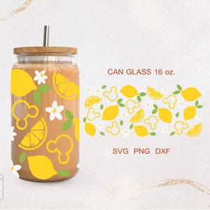 Summer Fruit Fresh and bright Lemon mouse full wrap for Libbey beer can  Glass 16oz PNG, DFX, SVG file for Cricut, digital files