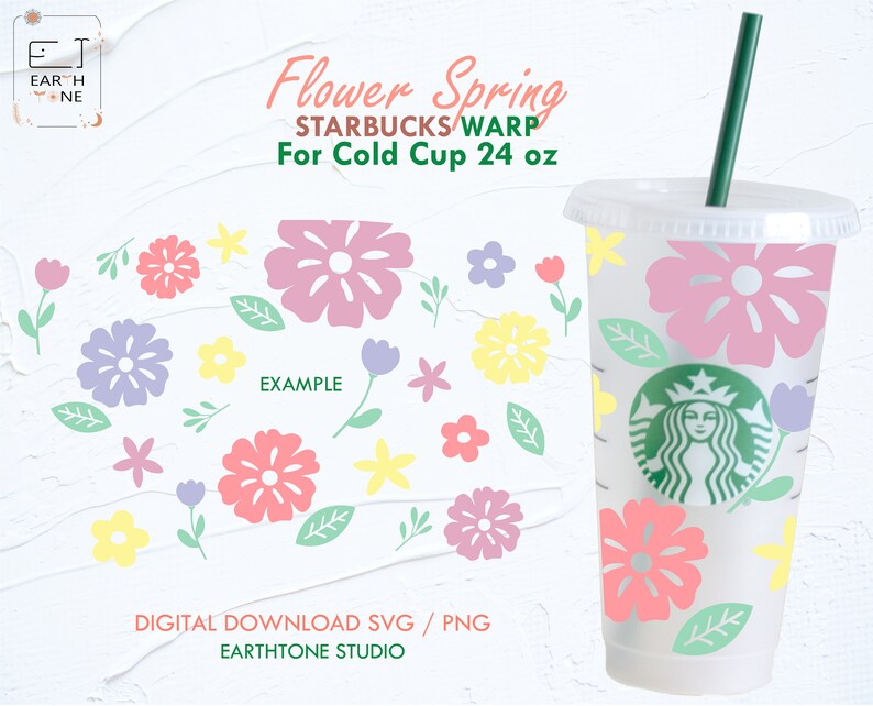 Download Art Collectibles Clip Art Cut File Svg Files For Cricut Full Wrap For Starbucks Cold Cup 24oz Png Spring Flower Svg Digital Download Spring Floral Starbucks Svg