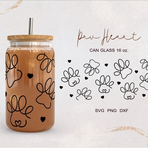 Schattige Paw Line Dog moeder Mama cadeau volledige wrap voor Libbey Glass 16oz PNG, DFX, SVG-bestand voor Cricut, digitale download