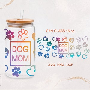 Hond moeder hond poot liefde Valentijn Moederdag bierblikje glas volledige wrap voor Libbey Glass 16oz PNG, DFX, SVG-bestand voor Cricut, digitale bestanden
