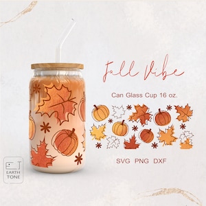 Kürbis Herbstlaub Herbst Erntedank Verpackung für Libbey Bierdose Glas 16oz PNG, DFX, SVG Datei für Cricut, digitaler Download