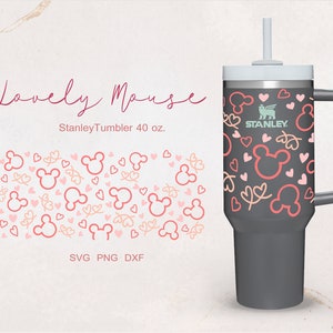 Lovely Heart Cute Mouse full wrap for Stanley  Quencher tumbler 40 oz . dxf, png, svg file for Cricut, digital file