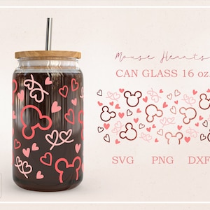 Heart Lovely Mouse,  Be mine valentine, Libbey wrap svg , Full wrap for Libbey Glass 16oz  PNG,DFX,SVG file for Cricut, digital