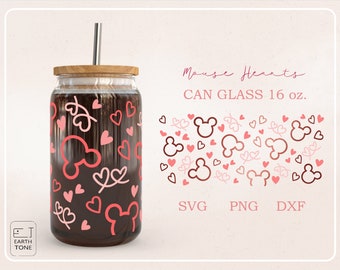 Maus Herzen Liebe Valentine Libbey Glass Wrap 16oz SVG PNG Datei