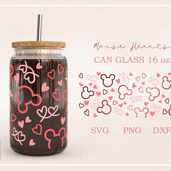 Heart Lovely Mouse,  Be mine valentine, Libbey wrap svg , Full wrap for Libbey Glass 16oz  PNG,DFX,SVG file for Cricut, digital