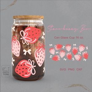 Erdbeere frische Sommer Vibe Schleife Kokette Blumen Bandverpackung für Bierdose Glas 16oz PNG, DFX, SVG Datei für Cricut, digitale Dateien