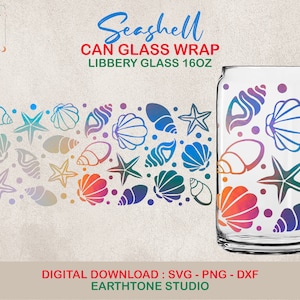 Seashell Can Glass SVG, Libbey Glass SVG, Ocean svg, Seashell, full wrap for Libbey Glass 16oz. dxf, png, svg file for Circut, digital file image 1