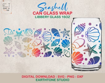 Seashell Can Glass SVG, Libbey Glass SVG, Ocean svg, Seashell, full wrap for Libbey Glass 16oz. dxf, png, svg file for Circut, digital file