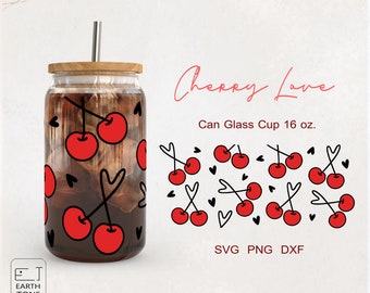 Cherry Heart Libbey Glass Wrap: Valentine's Day PNG SVG UV dtf