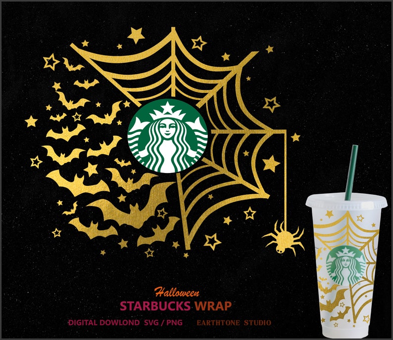 Download Halloween theme bat and spider Full wrap SVG for Starbucks ...