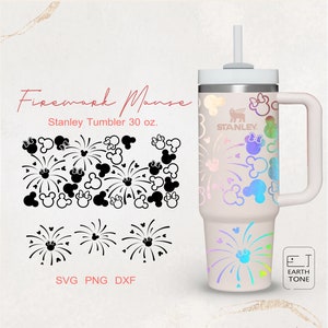 Ratón de fuegos artificiales, lindo ratón, envoltura completa para vaso Cup Quencher de 30 oz. Archivo PNG, SVG para Cricut, archivo digital