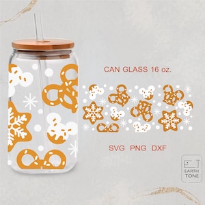 Lovely Christmas  Cute Mouse Cookie Pretzel  snow snowflakes  full wrap for Libbey glass 16oz PNG, DFX, SVG file for Cricut, digital files