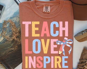 Vintage Teach Love Inspire PNG: Retro Teacher Shirt Design (Digital File