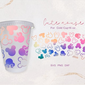 Taza de ratón sin costuras, adorable taza de ratón, con envoltorio completo para taza fría sin agujero de 16 oz. Archivo PNG, DFX, SVG para Cricut, descarga digital.