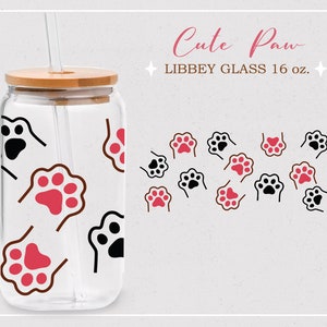 Copo de mãe de cachorro, presente de dia das mães, pata de cachorro, pata de gato, lata de cerveja embrulhada completa para Libbey Glass 16 onças PNG, DFX, arquivo SVG para Cricut, download digital