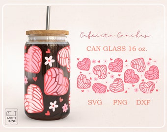 Concha Cafecito 16 oz Can Glass Wrap: Heart Love SVG PNG DFX (Digital Download)