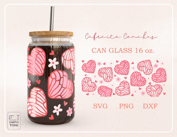 Concha Cafecito 16 oz Can Glass Wrap: Heart Love SVG PNG DFX (Digital Download)