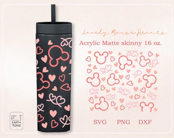 Valentine Love, Sweet Heart ,Lovely mouse  Full wrap for Strata acrylic skinny 16oz. dxf, png, svg file for Cricut, digital file download