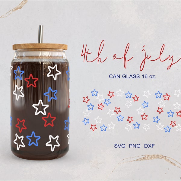 4th of July day ,Retro star Independence Day America Land full wrap for Libbey Glass 16oz PNG,DFX,SVG file for Cricut, digital download