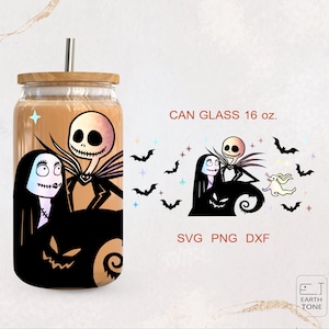 Esqueleto espeluznante Temporada de Halloween Noche de fantasmas Lindo fantasma antes de Navidad Envoltura completa para vaso de café 16 oz Archivos digitales PNG, DFX, SVG