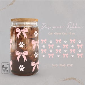 Hond Mama roze hart lint coquette hond poot cadeau voor moeder Valentijn wrap voor Libbey glas 16oz SVG-bestand voor Cricut, digitale bestanden