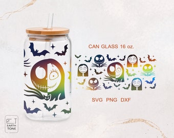Jack and Sally Libbey Glass Wrap: Halloween Spooky Season PNG SVG DFX for Cricut