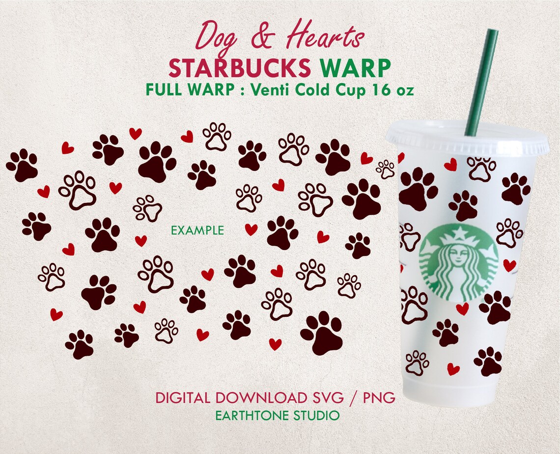 Download Dog Paws &Hearts Starbucks SVG Dog Mom envoltura completa ...