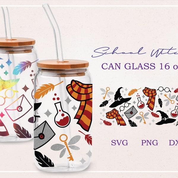 School basic witch  Full wrap for Libbey Glass 16oz  PNG,DFX,SVG file for Cricut, digital download