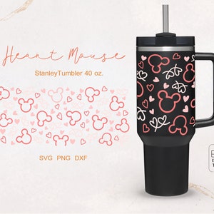 Lovely Heart Cute Mouse full wrap for Quencher tumbler 40 oz . dxf, png, svg file for Cricut, digital file