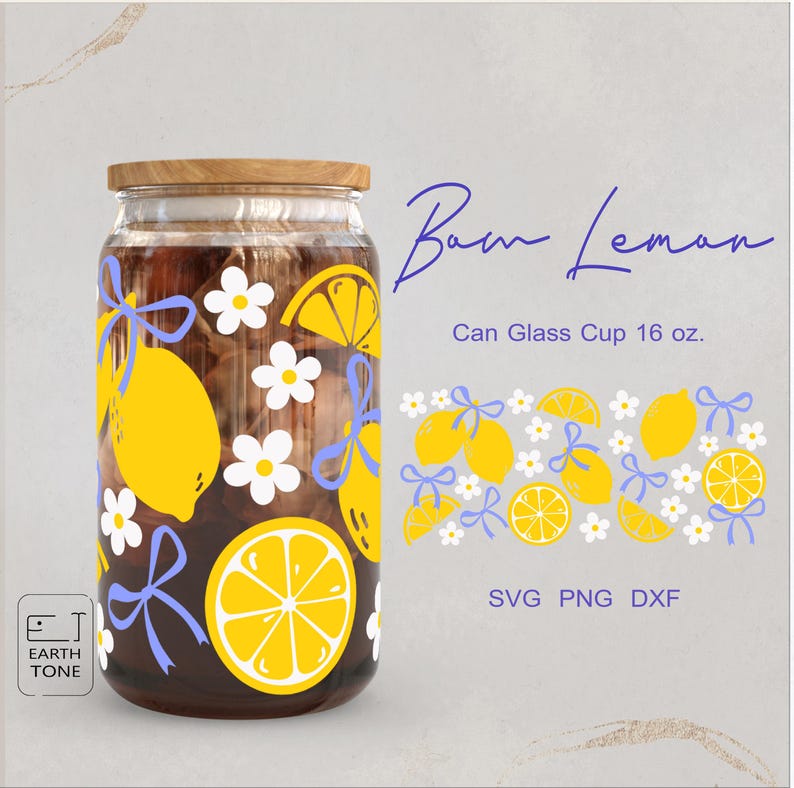 Lemon Dfx Lemon Bow Coquette Glass Cup Wrap: SVG, PNG, DXF File (digital Download ...