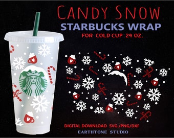 Candy Snow Starbucks Cup Wrap, Winter Snowflake (Digital Download)