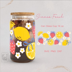 Cinta de fresa con forma de limón, fruta fresca de verano, coqueta, envoltura completa para vaso Libbey de 16 oz, archivo PNG, DFX, SVG para Cricut, archivos digitales