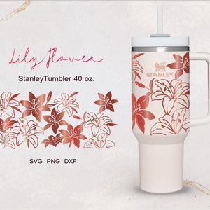 Giglio fiore incantevole floreale completo per bicchiere Cup Quencher da 40 oz. file dxf, png, svg per Cricut, file digitale