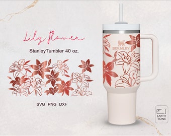 Lily Flower Tumbler Wrap: 40oz Cup Laser Engraving (SVG, PNG, DXF File)