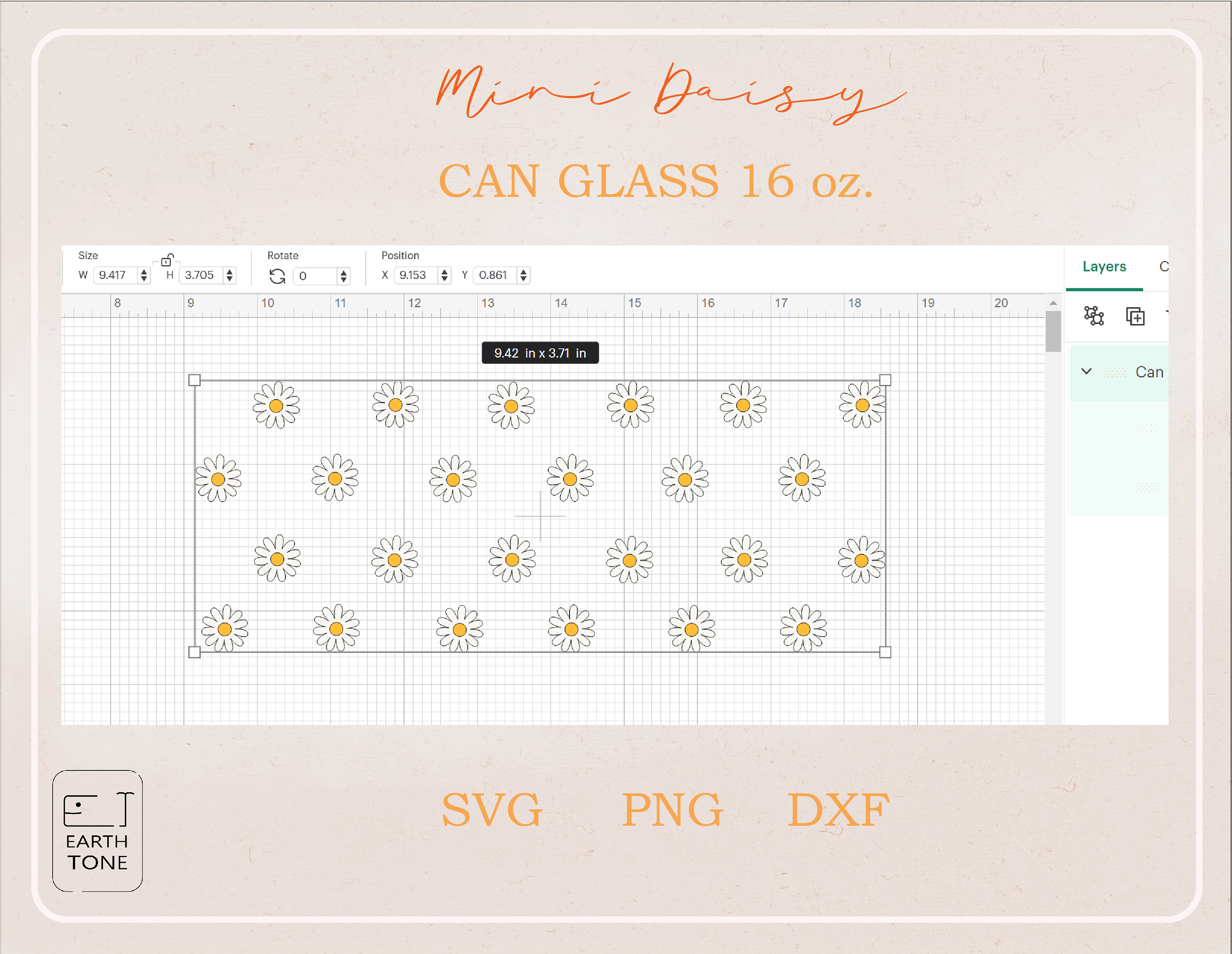 Mini Daisy Floral Wrap: 16oz Libbey Can Glass SVG PNG (digital Download ...