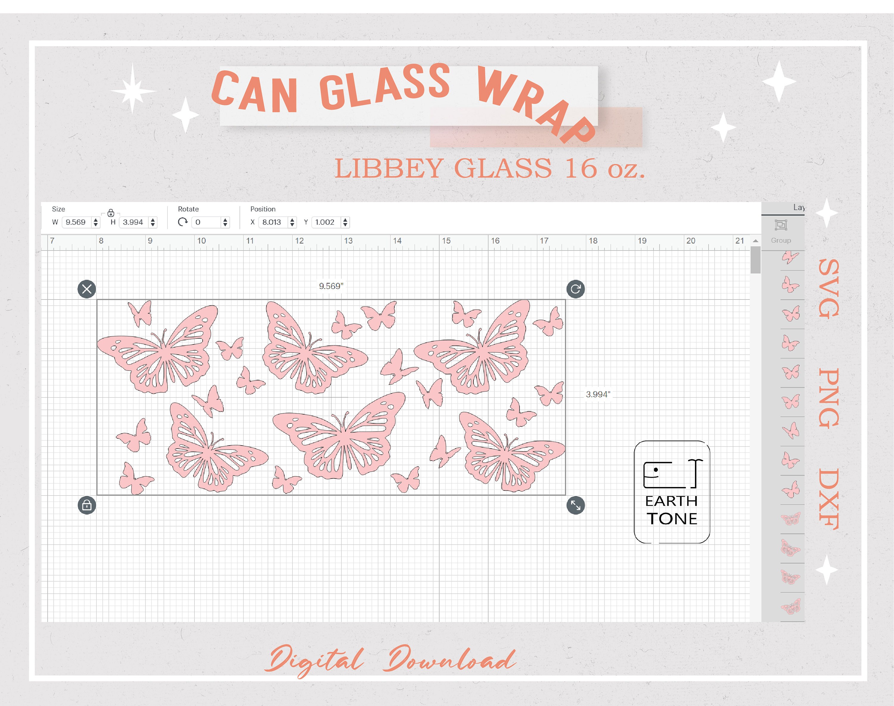 Butterfly Can Glass SVG Libbey Glass SVG Full Wrap for - Etsy
