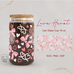 Lazo Corazón Encantador Sé mío San Valentín Amor cinta mamá Envoltura completa para Libbey Glass 16oz Archivo PNG, DFX, SVG para Cricut, digital