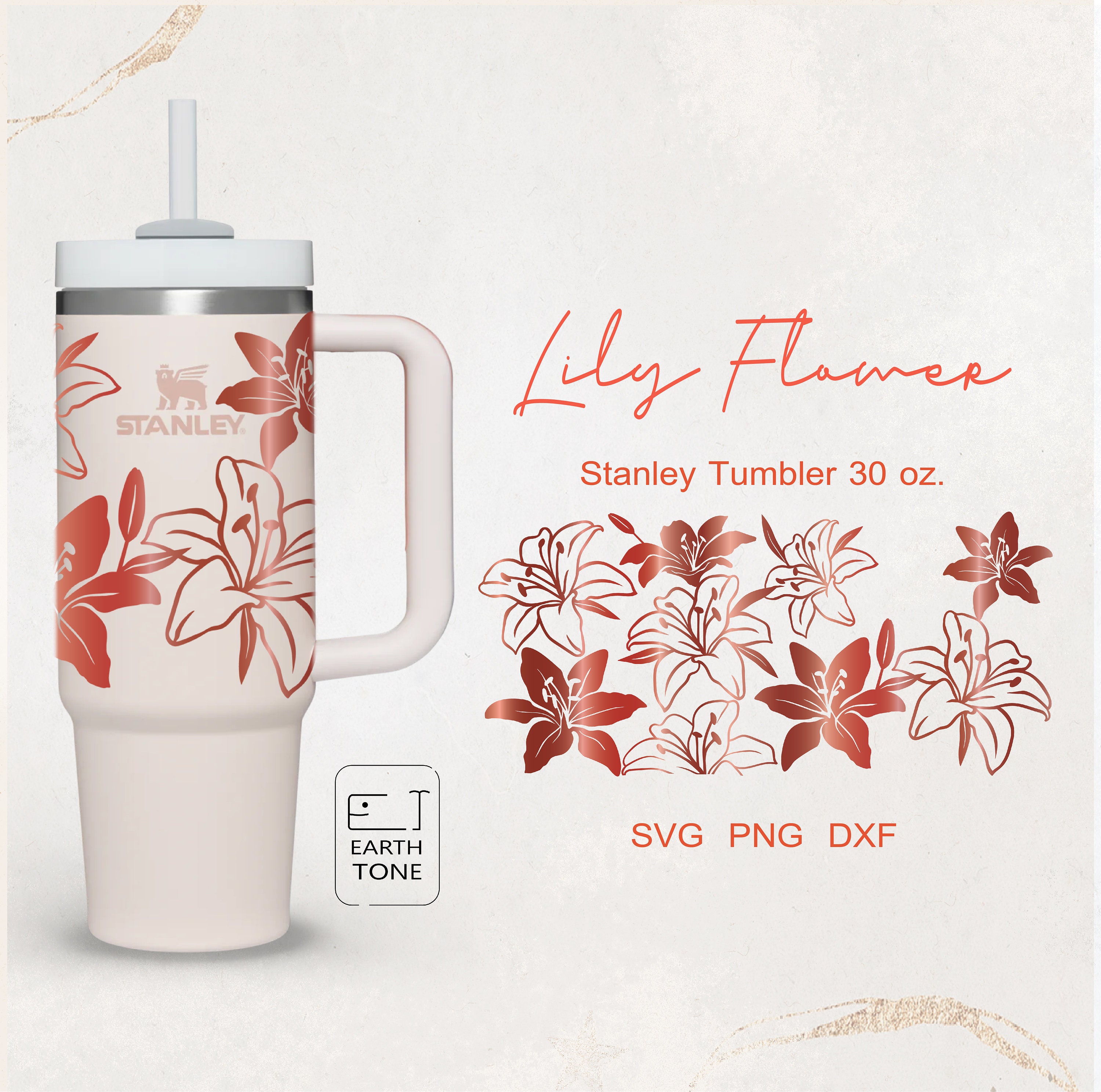 Lily flower lovely floral full wrap for Cup Quencher tumbler 30 oz . dxf, png, svg file for Cricut, digital file
