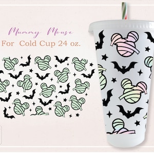 Mummy Mouse, cute Ghost ,Halloween ,Spooky season ,Fall ,Autumn wrap for No hole Venti Cold Cup 24 oz. PNG,DFX,SVG file for Cricut