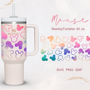 Envoltura completa de ratón encantador para vaso Quencher Cup de 40 oz. Archivo dxf, png, SVG para Cricut, archivo digital